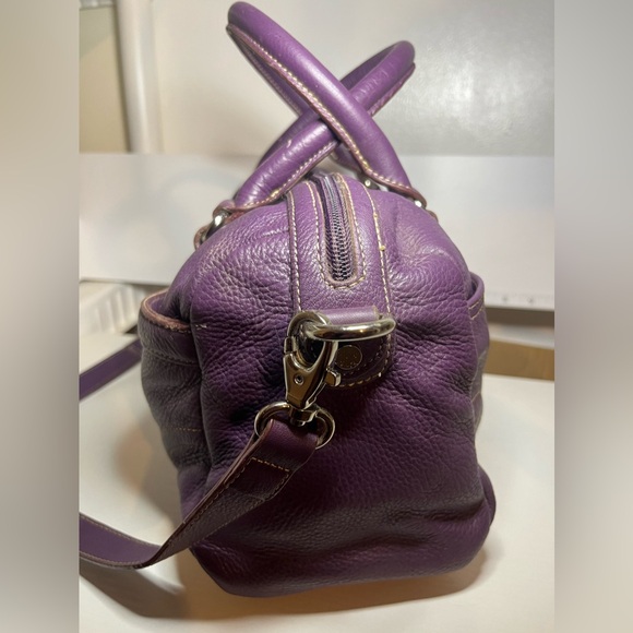 Isaac Mizrahi Purple Pebble Leather Convertible Crossbody or Double Handle Bag - Picture 6 of 11